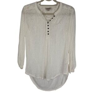 Lucky Brand Top Size S Cream Crochet Inset Button Down Long Sleeve Sheer Blouse